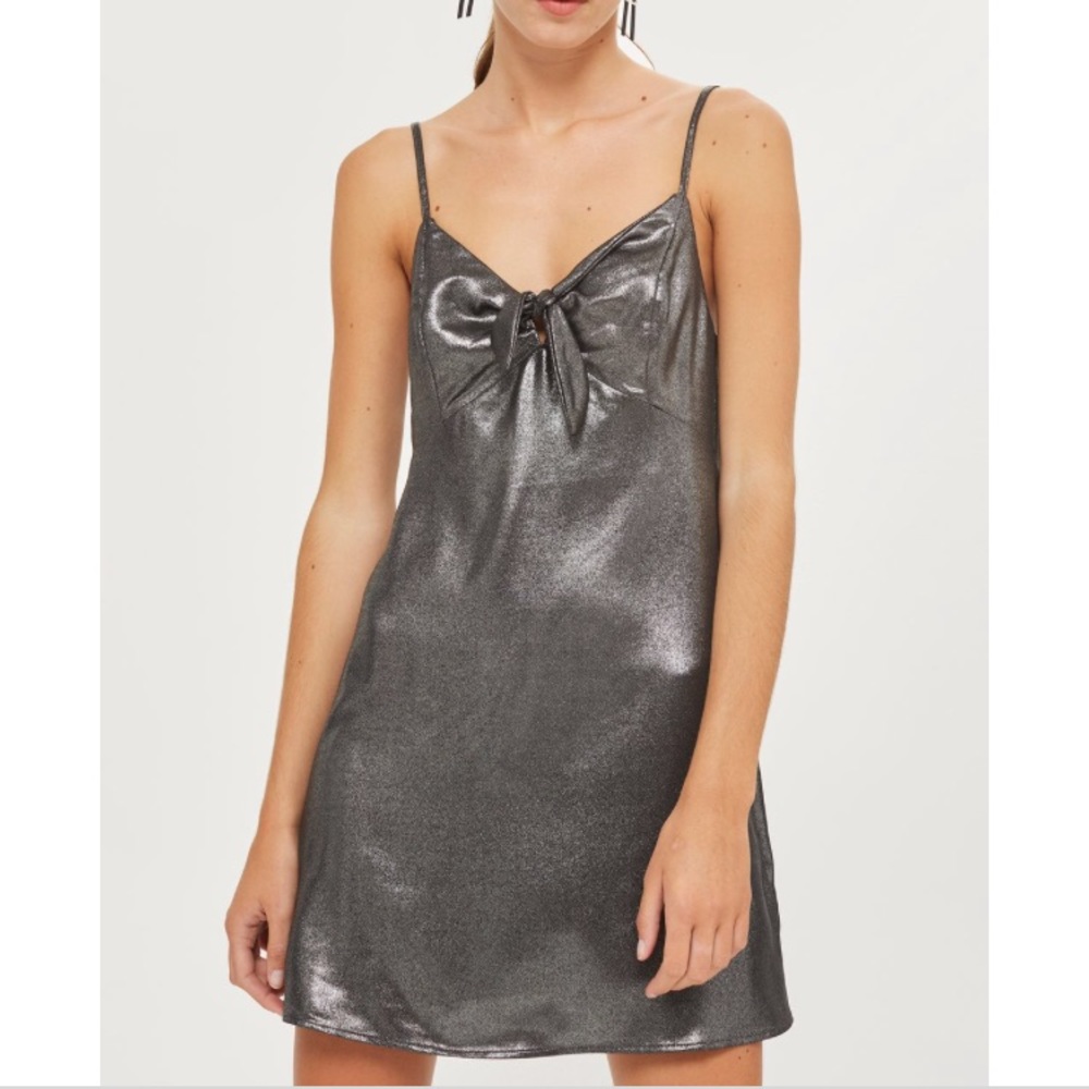 Topshop foil front metallic slip dress